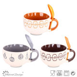 16oz Ceramic Soup Mug with Spoon Engraved Logo