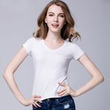 2017 Wholesale Fashion Design Custom Printing 100% Cotton Custom V Neck Women White T Shirt