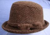 Fashion jacquard Knitted Wool Hat with Bow/Bucket Hat Brown