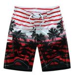 Men's Colorful Stripe and Coconut Tree Printing Beach Board Shorts