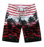 Men's Colorful Stripe and Coconut Tree Printing Beach Board Shorts