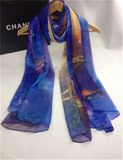 New Style 100%Polyester Chiffon Faux Silk Eiffel Tower Degital Print Scarves