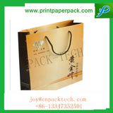 Color Printed Kraft Sos Paper Bags Lunch Food Carrier Takeaway Handles