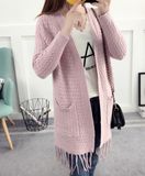 Tassel and Pocket Long Knitted Cardigan (BTQ203)