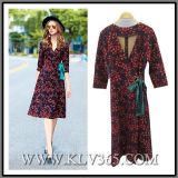Fashion Women Clothes High Quality Cotton Floral Printed V-Necked Street Dress