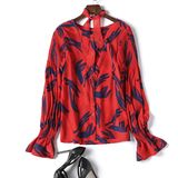 New Women's Dress Silk Flounce with Flared Sleeves Printed Shirting Sleeves Shirt