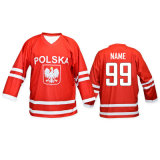 Custom Polska Red Sublimated Ice Hockey Jersey with Dri-Fit Material