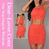 Orange Graceful Sexy Two-Piece Lace Skirt Set