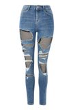 Hot Sale Fashion Black Fishnet Blue Cotton Bodycon Jeans Wholesale