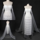 Sheer Lace Dress Long Tulle Sash Sleeves Bridal Dress