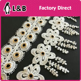 Latest Design Decorative Gold Metal Grommet Eyelet White Polyester Lace Trimming
