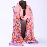 Multicolor Dots Printed Chiffon Lady Scarf in 100% Pure Silk (HS01)