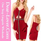 Sexy Red Cross-Shaped Adornment Keyhole Peplum Dress