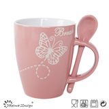 Romantic Butterfly with Pink Glazing Mug with Spoon