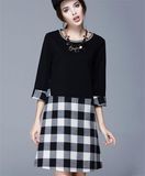 2015 Large Size Seven Point Sleeve Dress/Plaid Dress for Women in Autumn and Winter D1599