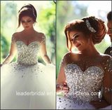 Crystal Bridal Ball Gowns Long Sleeves Beading Sparkle Wedding Dress Z2016