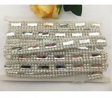 Wholesale Single Row Sparkling Crystal Trim Fabric Banding Rhinestone Mesh