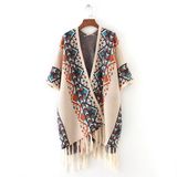 Womens Cashmere Feel Knitted Jacquard Printing Fancy Cape Stole Poncho Shawl (SP617)