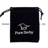 Fashion Promotional Custom Printed Black Drawstring Gift Pouch Velvet Bag