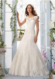 2017 A-Line Sheer Sleeveless Lace Applique Button Back Wedding Bridal Dress