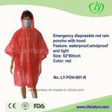 Emergency Disposable Red Rain Poncho with Hood