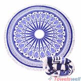 Mandala Blue Printed Microfiber Round Beach Towel with Tassels