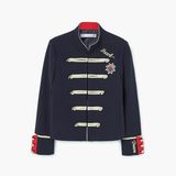 Military Style Contrasting Collar Long Sleeve Buttoned Cuffs Ladies Coat