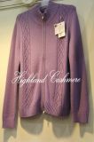 Men's Cashmere Wool High Neck Cardigan with Cables Computerized