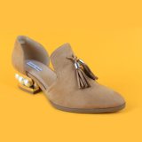 Lady Pear Heeled Brown Micro Suede Sandals with Tasssel Women