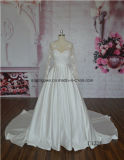 Lace Satin Wedding Bridal Gown Long Lace Sleeve Train Dress