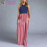 Country Love American Flag Maxi Dress with Pockets L51416