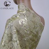 Beige and Gold Sequence Embroidered Tulle Lace Material for Wedding