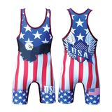 Custom Full Sublimation Printed Wrestling Singlet with USA Flag