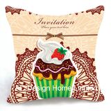 Delicious Square Cup Cake Design Decor Fabric Cushion W/Filling