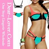 Zip Decor Color Block Green Bikini Set