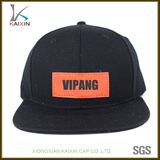 Wholesale Leather Patch 6 Panel Black Snapback Hats