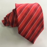 Handmade Mens Fashion Red Stripe 100% Polyester Woven Necktie (L034)