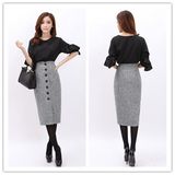 Autumn Winter Retro High Waist Women Slim Woolen Long Skirt