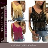 Sexy Lady Tassel Lace Cropped Shirt Tank Top (T25777)