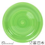 Green Color Hand Painting Round Salad Plate