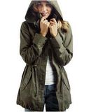 Women's Hooded Drawstring Military Jacket Parka Coat Army Green