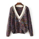 Women's Long Loose Sleeve Wool Sweater Latest Design Big V Neck Winter Sweater