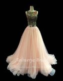 Aoliweiya A Line Mixed Colour Lace Pink Tulle Prom Dress