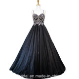 Spaghetti Straps Party Prom Gowns Black Real Custom Evening Dresses E17106