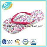 Fashion Slipper with Flower Print PE Sole PVC Strap Ladies Flip Flops