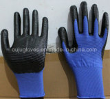 13G Zebra Stripes Polyester Safety Glove with Black Nitrile Coated