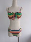 Young Girl Sweet Swimwear Striped Sandbeach Swimming Set Swimsuit Bikini