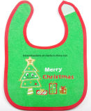 China Factory Produce Customized Design Christmas Embroidered Green Cotton Terry Neck Baby Bib