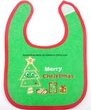 China Factory Produce Customized Design Christmas Embroidered Green Cotton Terry Neck Baby Bib