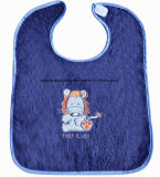 China Factory OEM Produce Customized Embroidery Blue Cotton Absorbent Starter Bib